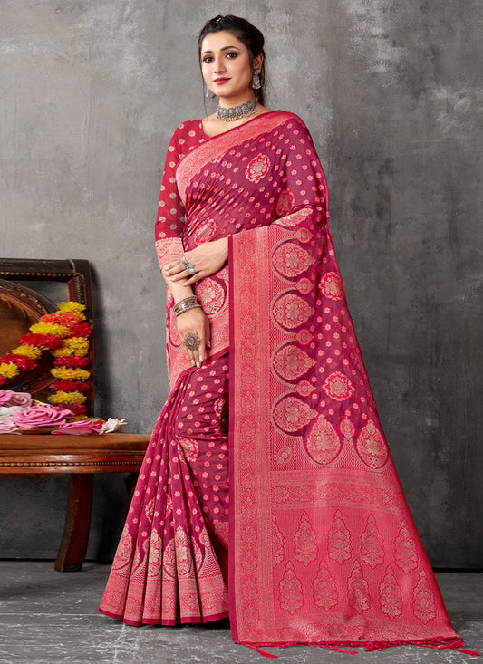 Classic Organza Rani Embroidered Saree