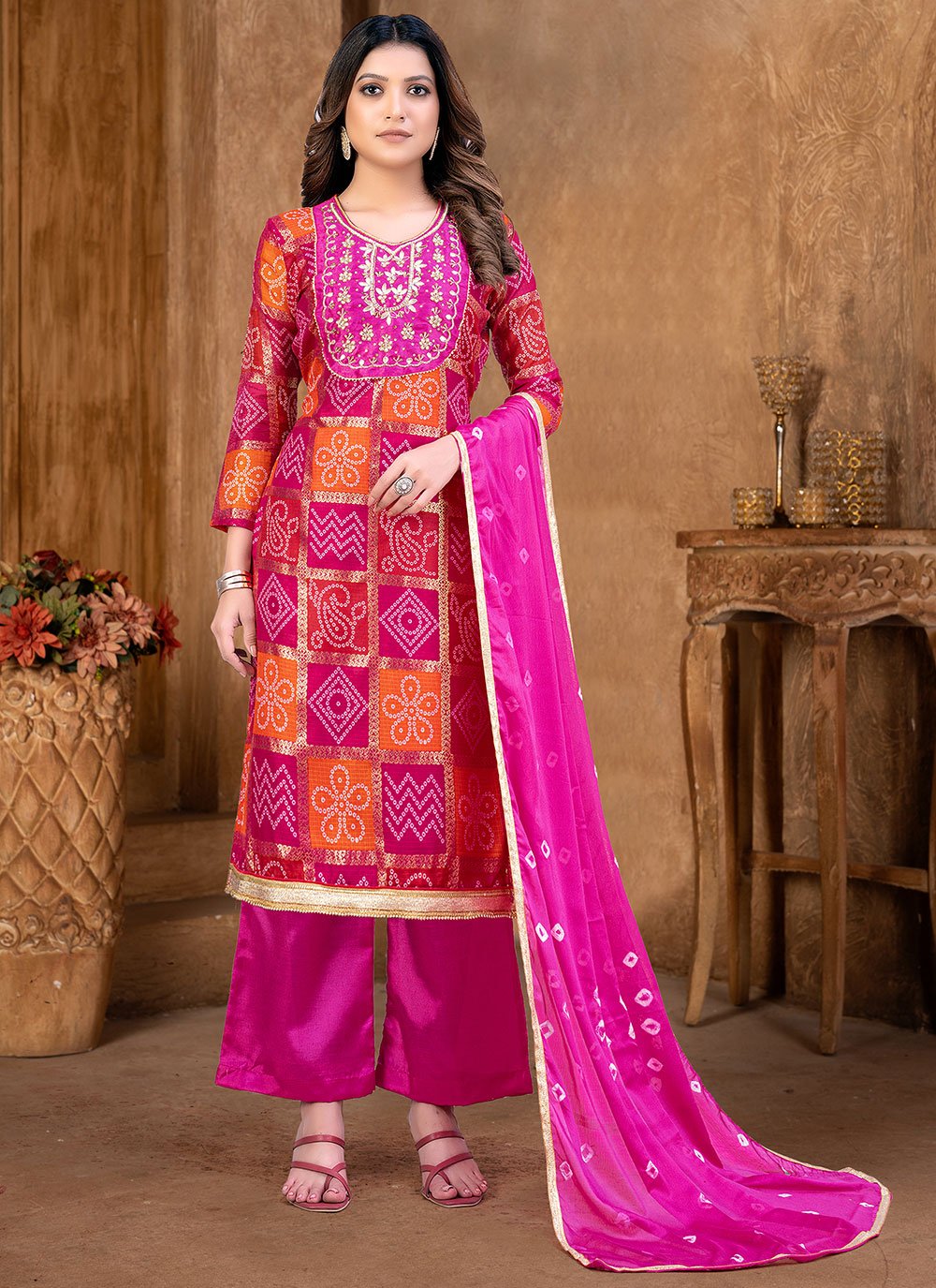 Salwar Suit Fancy Fabric Rani Hand Work Salwar Kameez