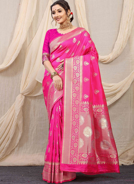 Trendy Saree Banarasi Silk Rani Jacquard Work Saree