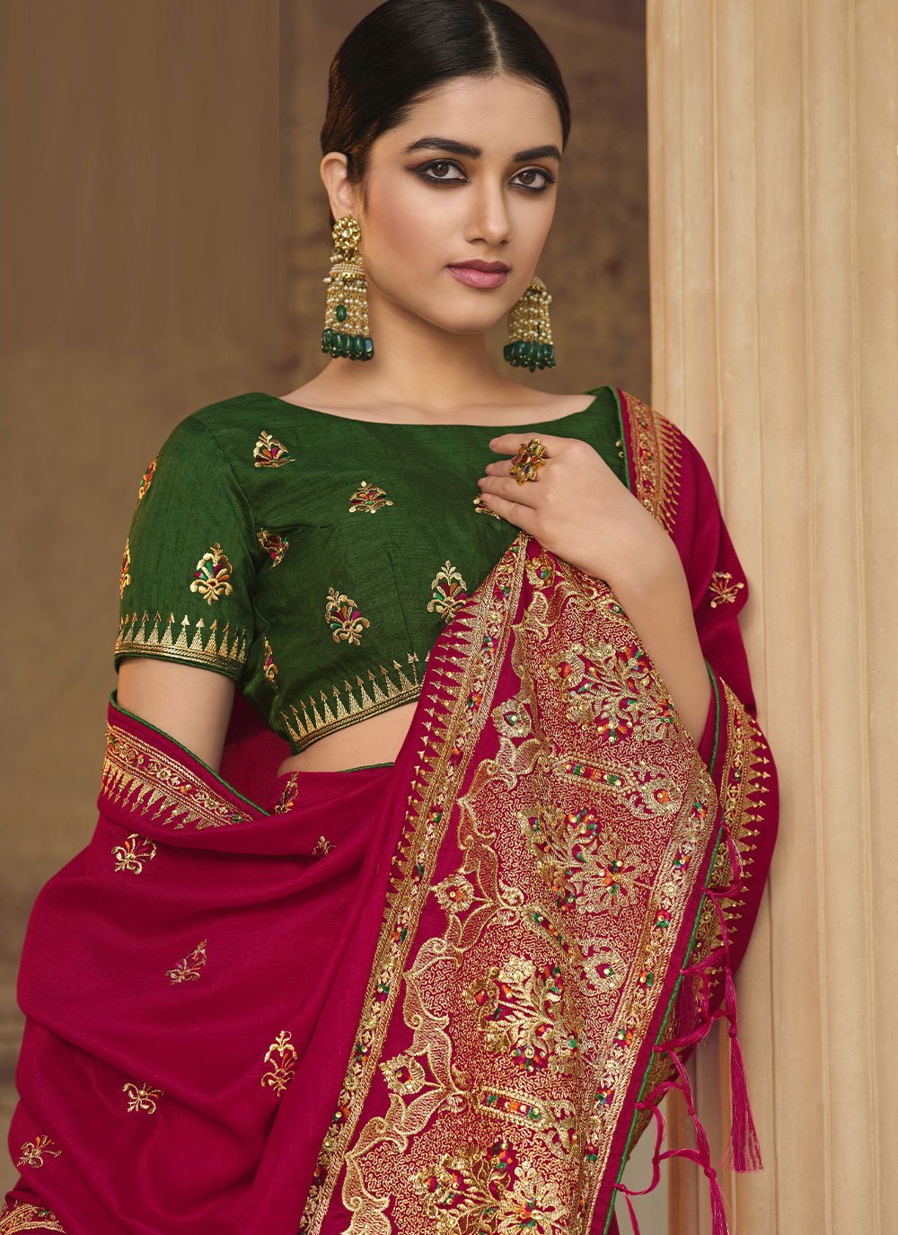 Designer Art Silk Rani Embroidered Saree