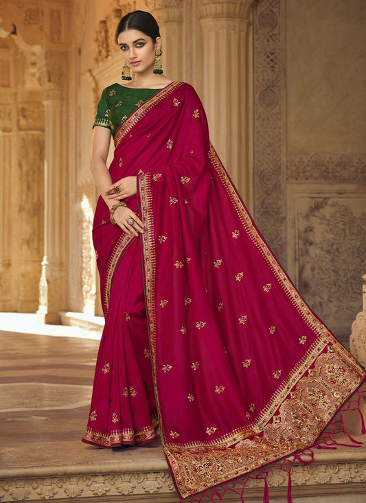 Designer Art Silk Rani Embroidered Saree