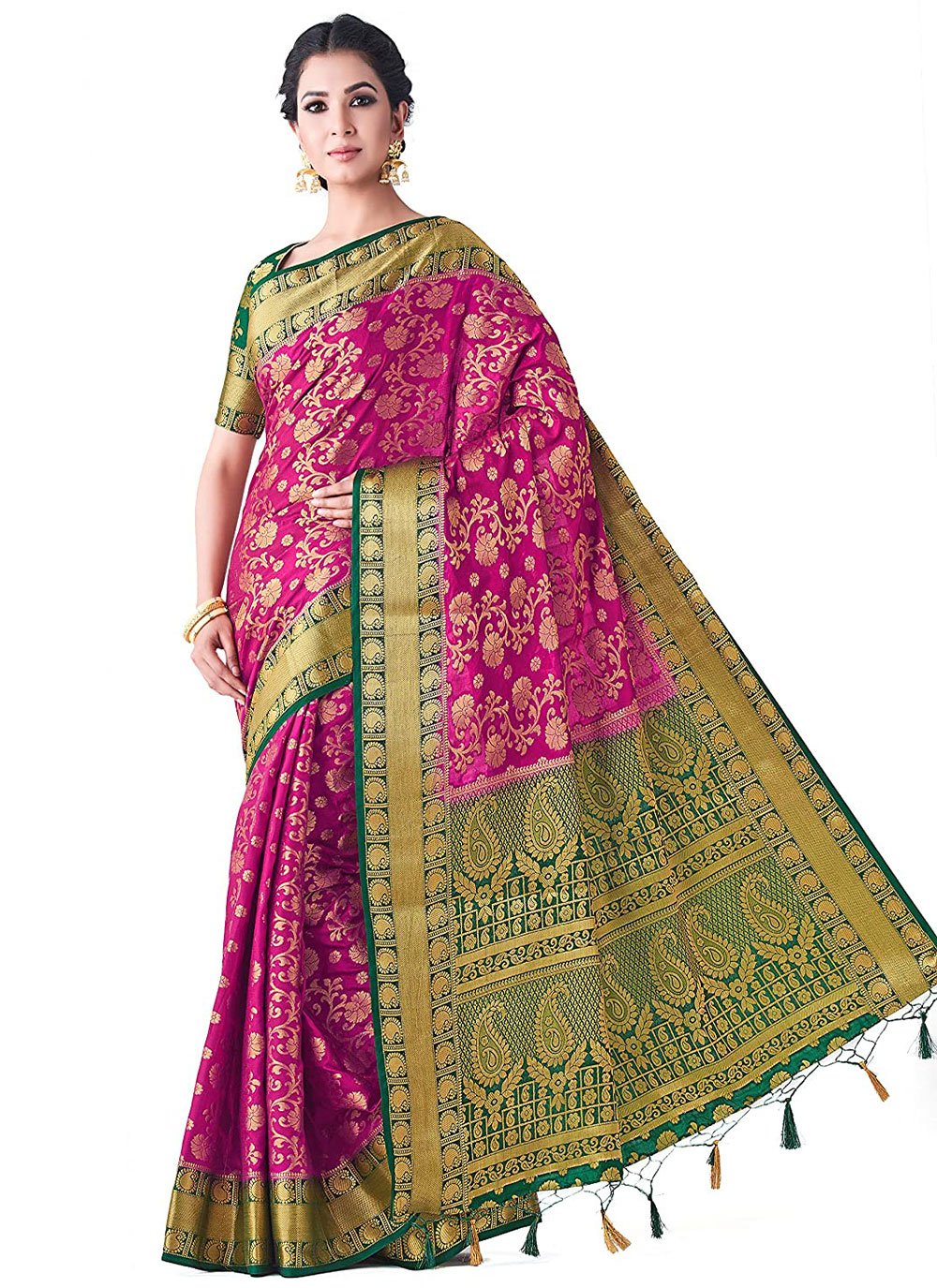 Trendy Saree Kanjivaram Silk Rani Zari Saree