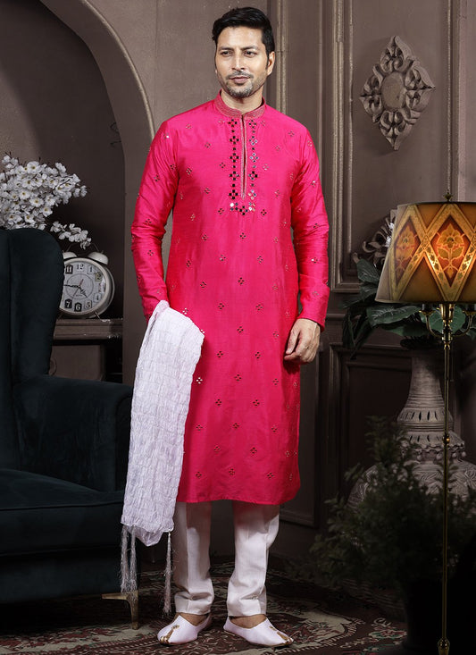 Kurta Pyjama Silk Rani Embroidered Mens