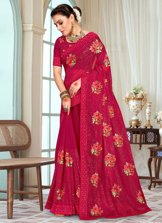 Trendy Saree Georgette Rani Embroidered Saree