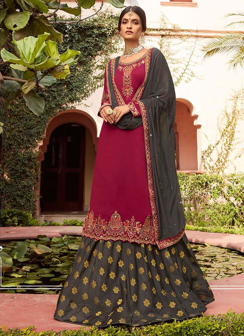 Lehenga Choli Georgette Satin Rani Diamond Lehenga Choli