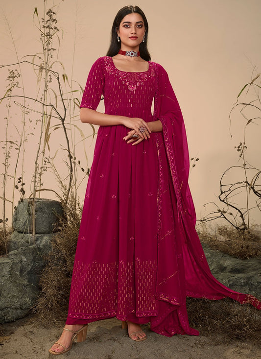 Floor Lenght Salwar Suit Georgette Rani Embroidered Salwar Kameez