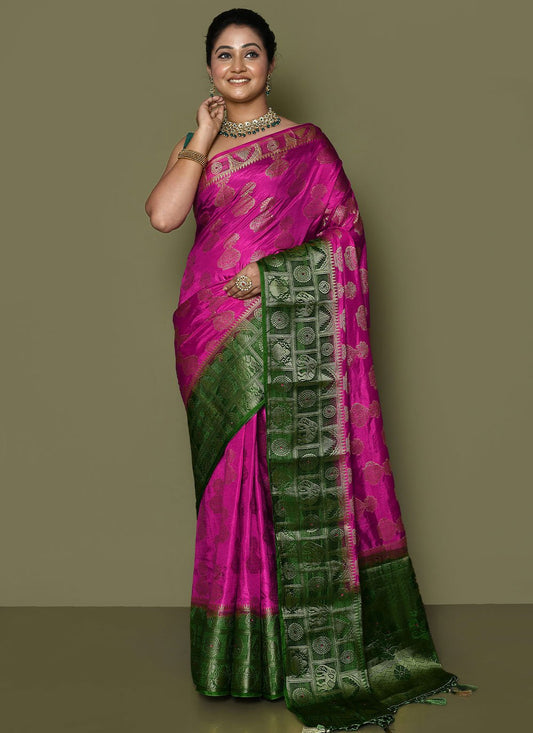 Contemporary Kanjivaram Silk Rani Weaving Saree