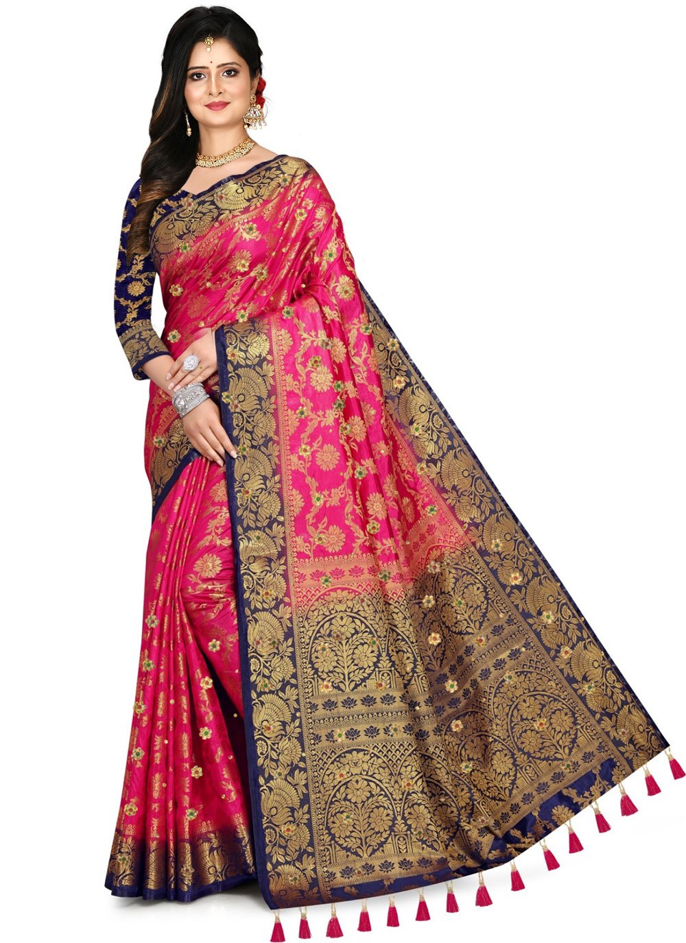 Designer Kanjivaram Silk Rani Embroidered Saree