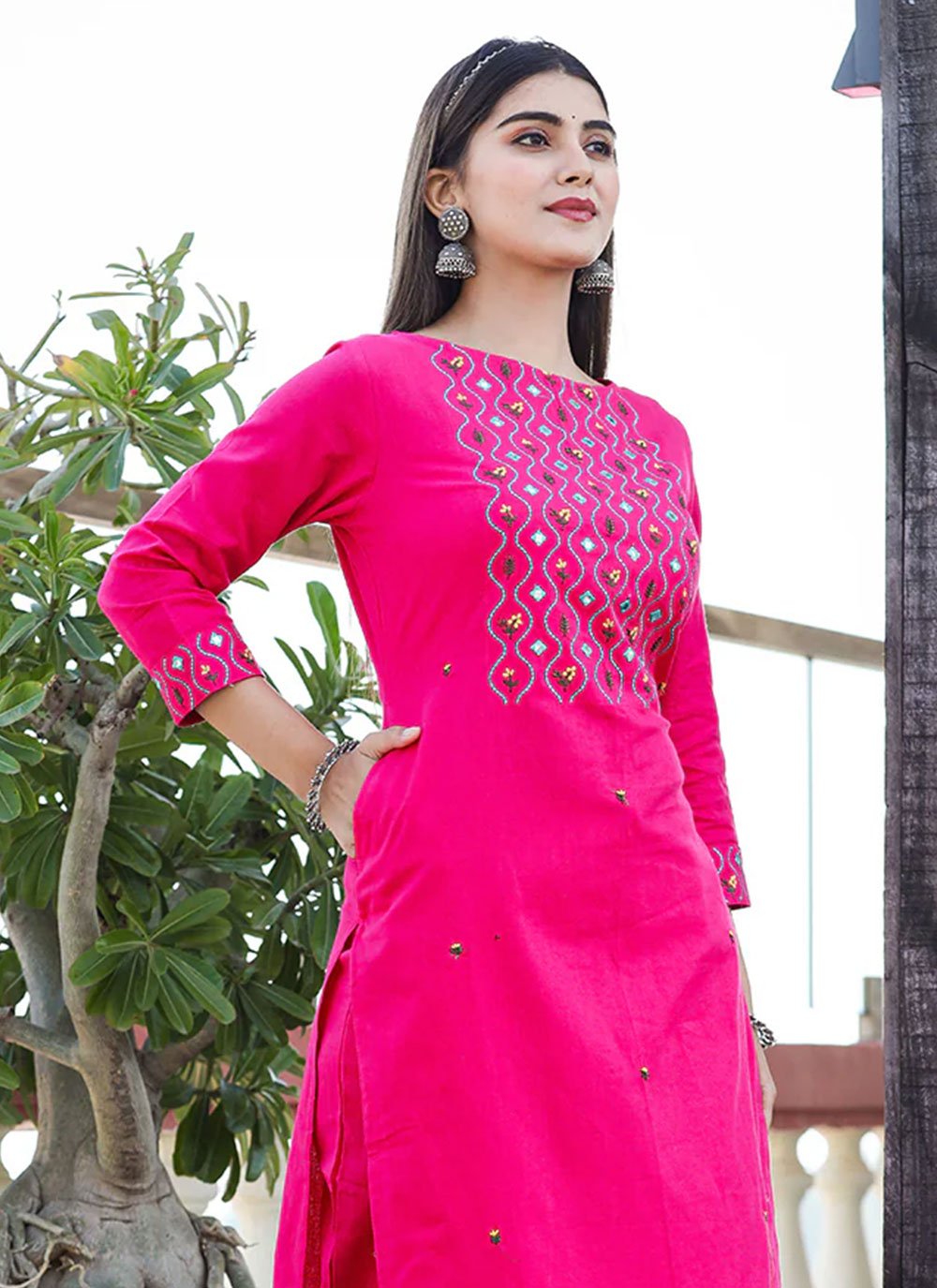 Designer Kurti Cotton Rani Embroidered Kurtis