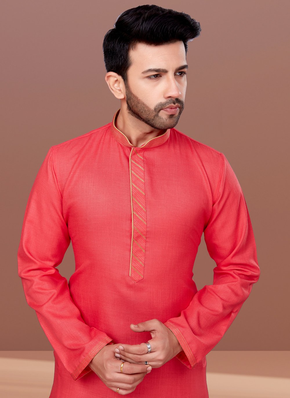 Kurta Pyjama Cotton Rani Fancy Work Mens