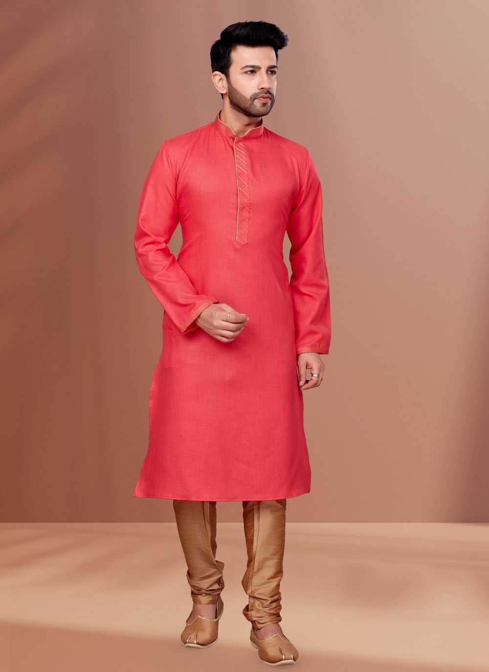 Kurta Pyjama Cotton Rani Fancy Work Mens