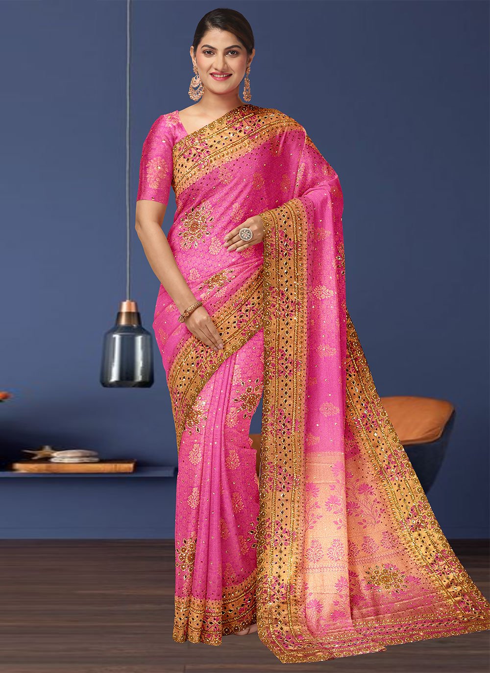 Designer Kanjivaram Silk Rani Embroidered Saree