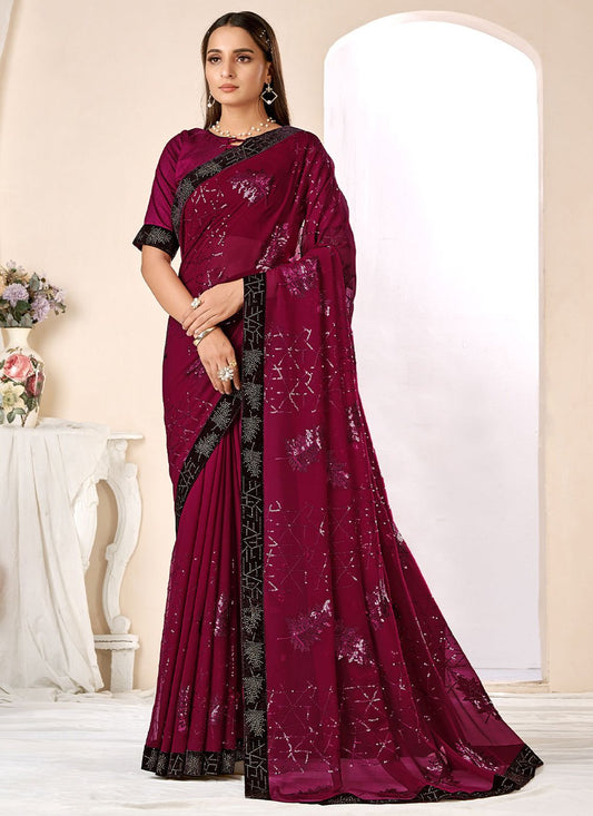 Classic Bembarg Georgette Rani Patch Border Saree