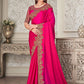 Designer Silk Rani Embroidered Saree