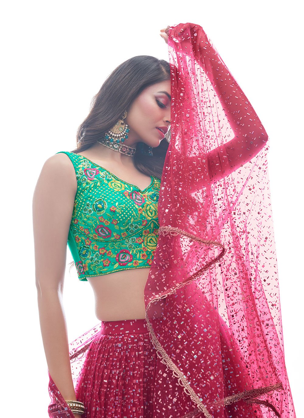 A Line Lehenga Net Rani Hand Work Lehenga Choli