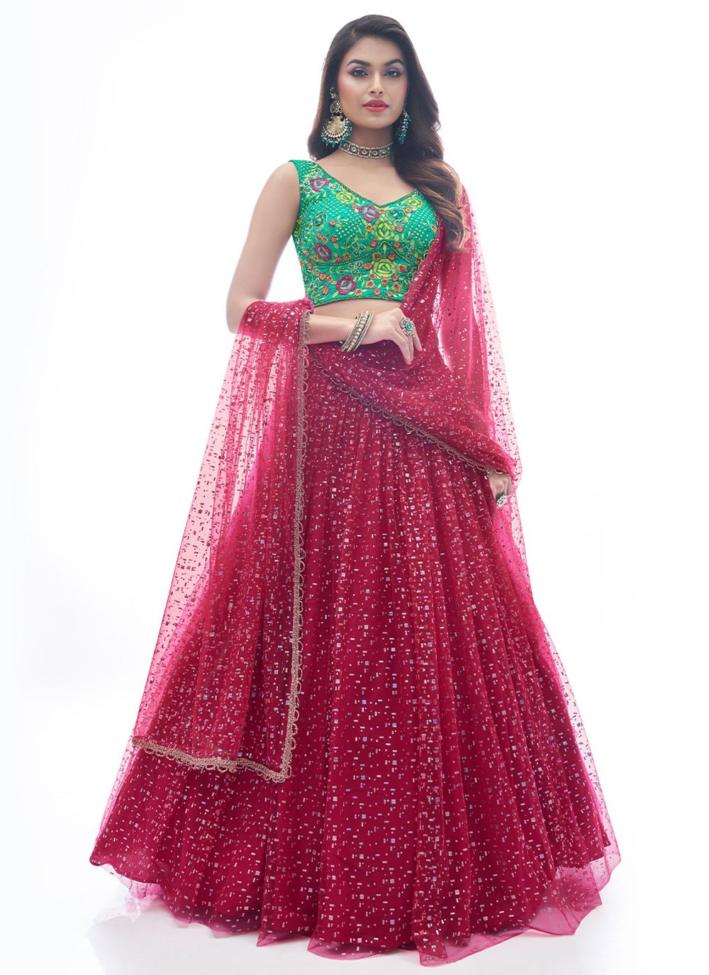 A Line Lehenga Net Rani Hand Work Lehenga Choli