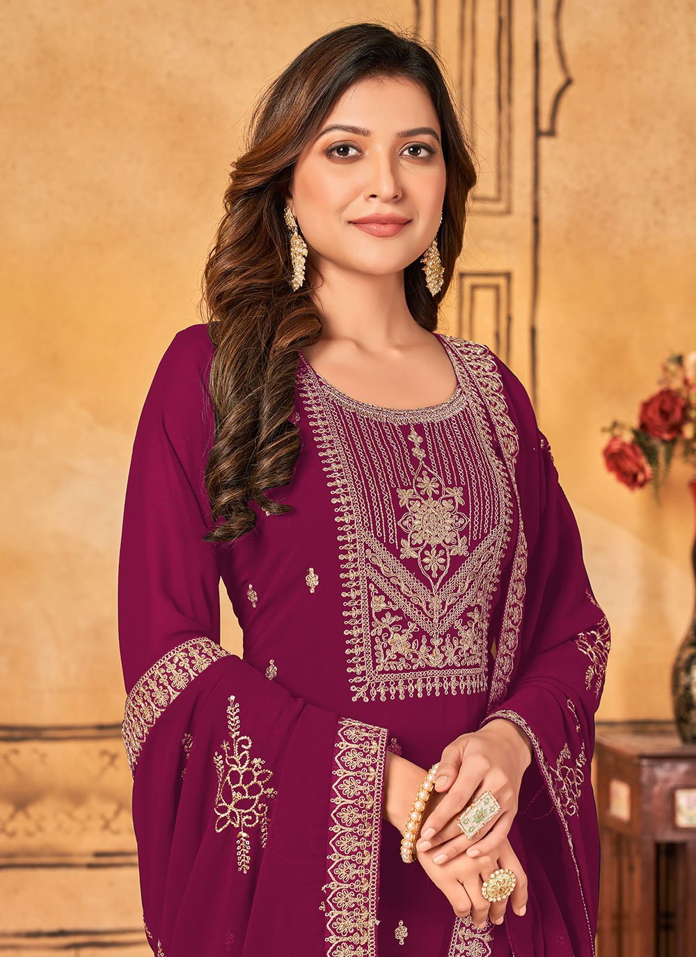 Salwar Suit Faux Georgette Rani Embroidered Salwar Kameez