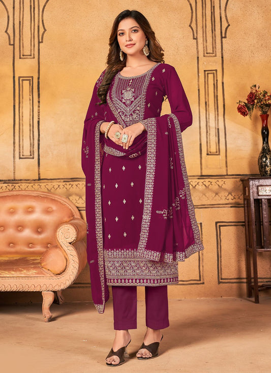 Salwar Suit Faux Georgette Rani Embroidered Salwar Kameez