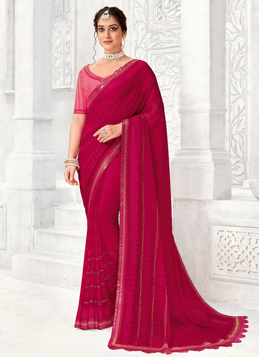 Trendy Saree Polyester Rani Digital Print Saree