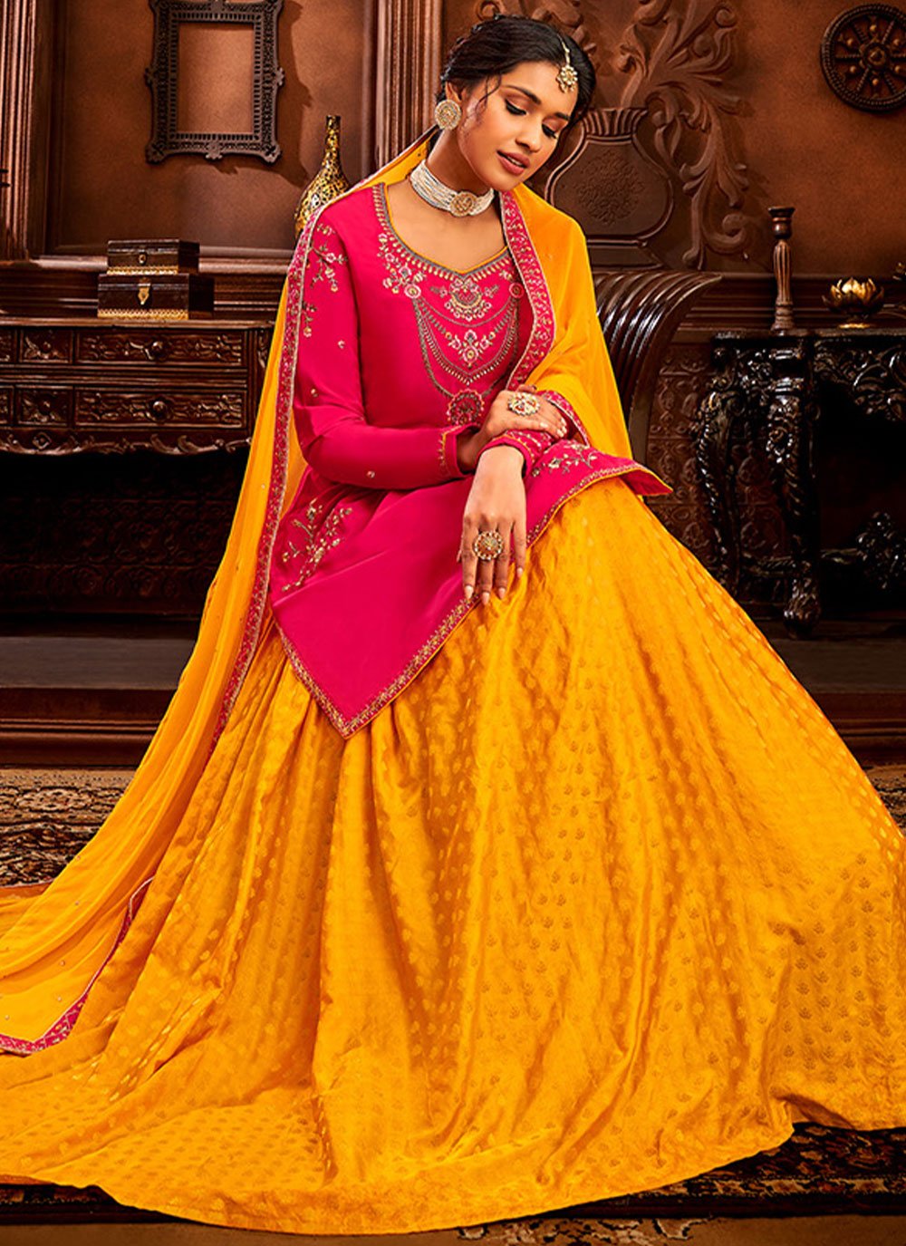 Lehenga Choli Satin Rani Embroidered Lehenga Choli