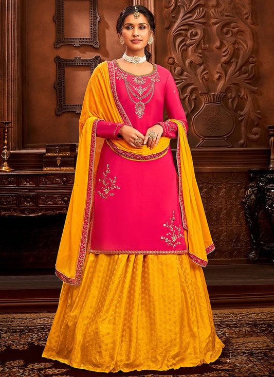 Lehenga Choli Satin Rani Embroidered Lehenga Choli