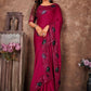Classic Satin Silk Rani Embroidered Saree