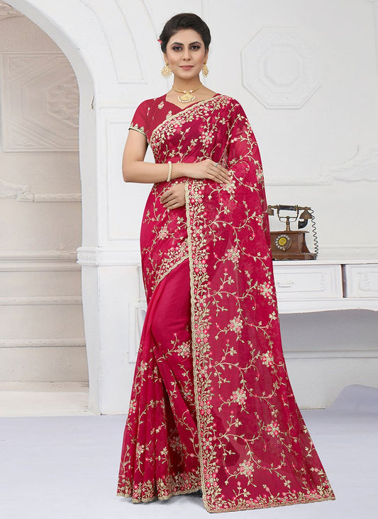 Classic Shimmer Rani Embroidered Saree