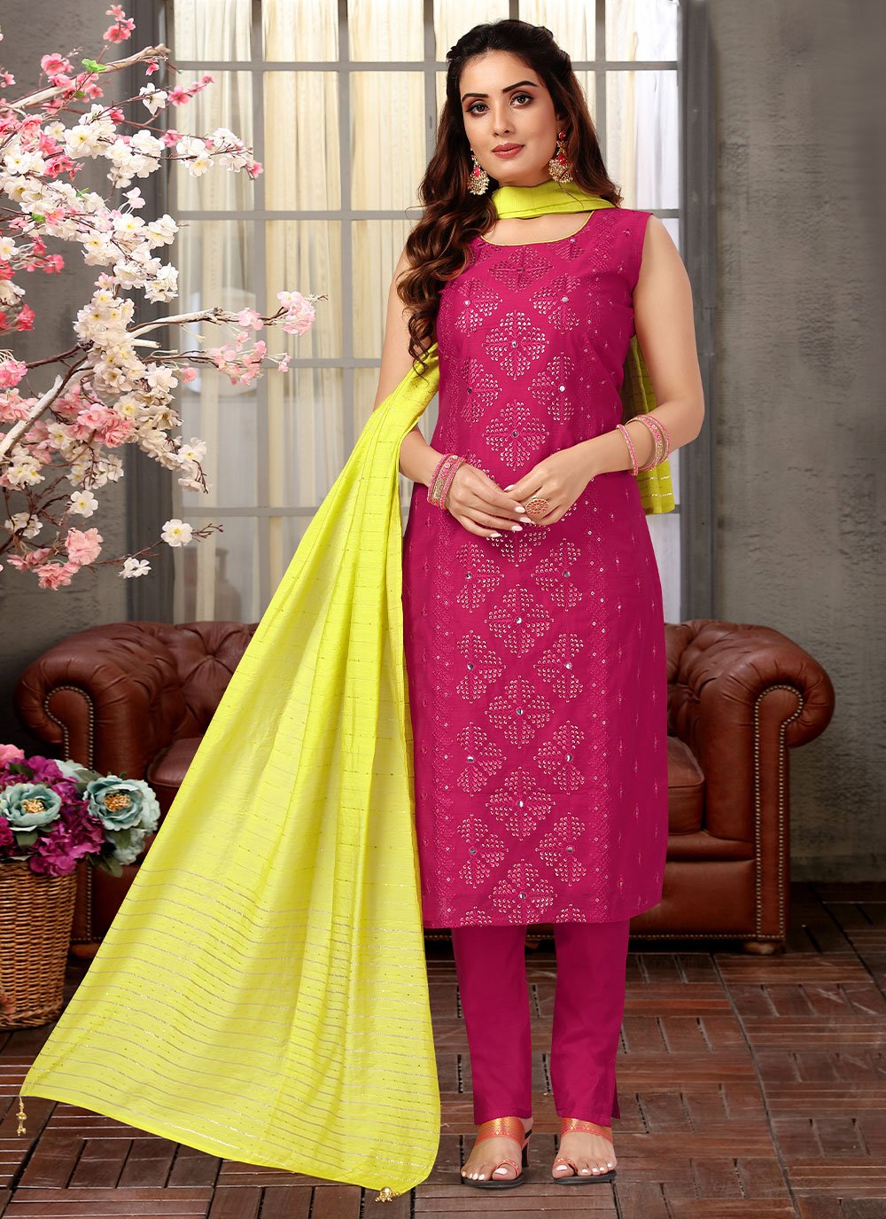 Salwar Suit Silk Rani Embroidered Salwar Kameez