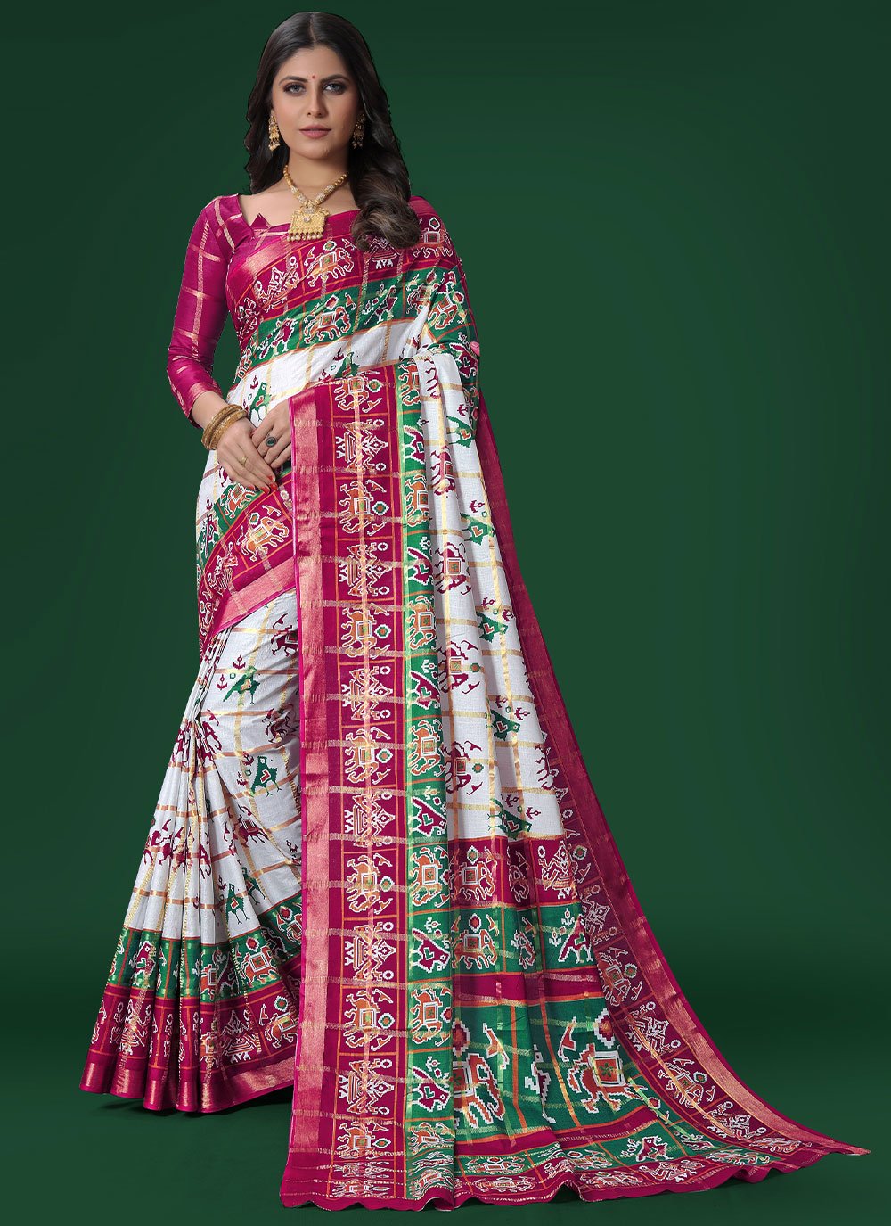 Trendy Saree Cotton Rani Patola Print Saree