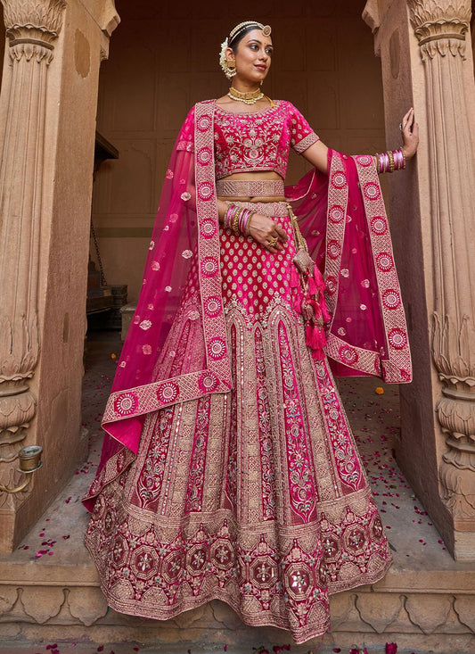 Lehenga Choli Velvet Rani Embroidered Lehenga Choli