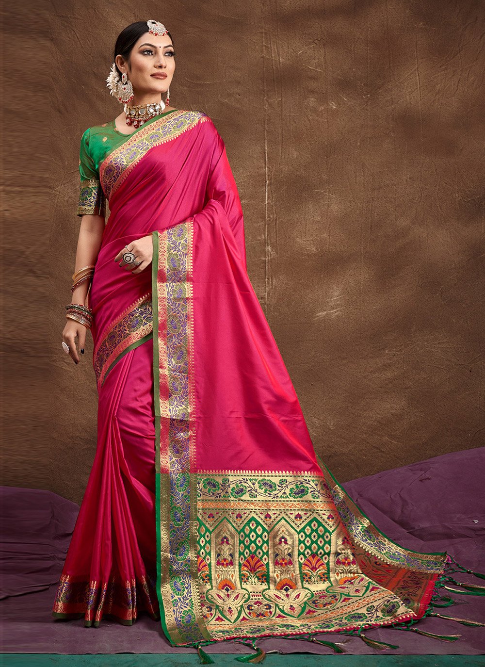 Traditional Saree Banarasi Silk Rani Weaving Saree