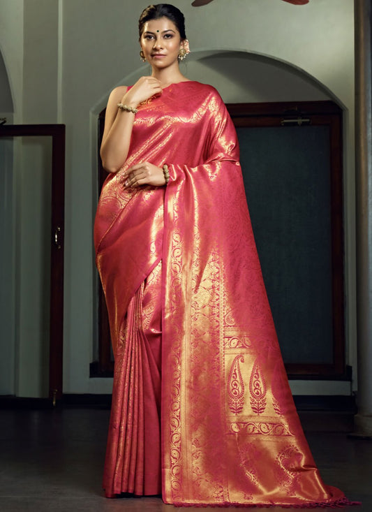 Contemporary Kanjivaram Silk Rani Weaving Saree