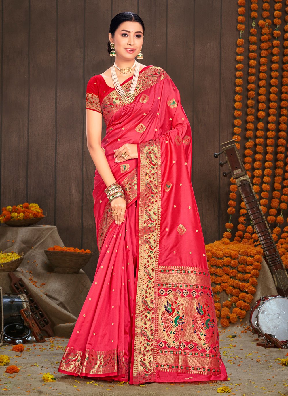 Traditional Saree Silk Rani Weaving Saree