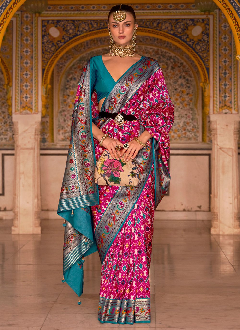 Contemporary Patola Silk Rani Weaving Saree