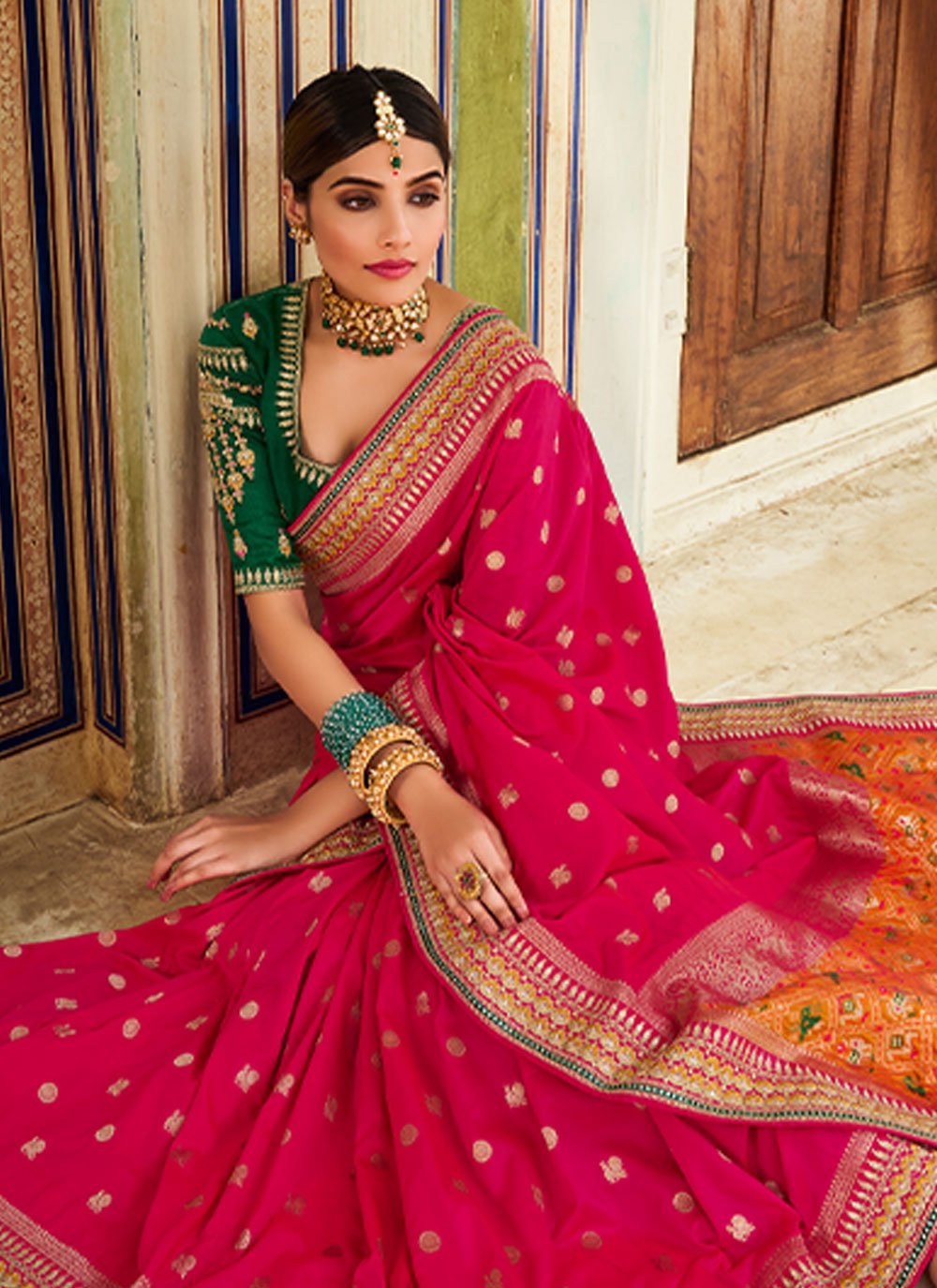 Contemporary Banarasi Silk Rani Weaving Saree