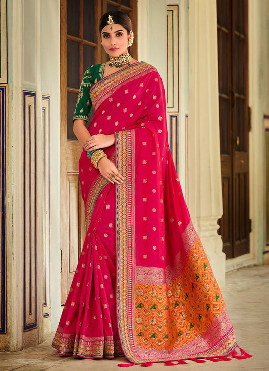 Contemporary Banarasi Silk Rani Weaving Saree