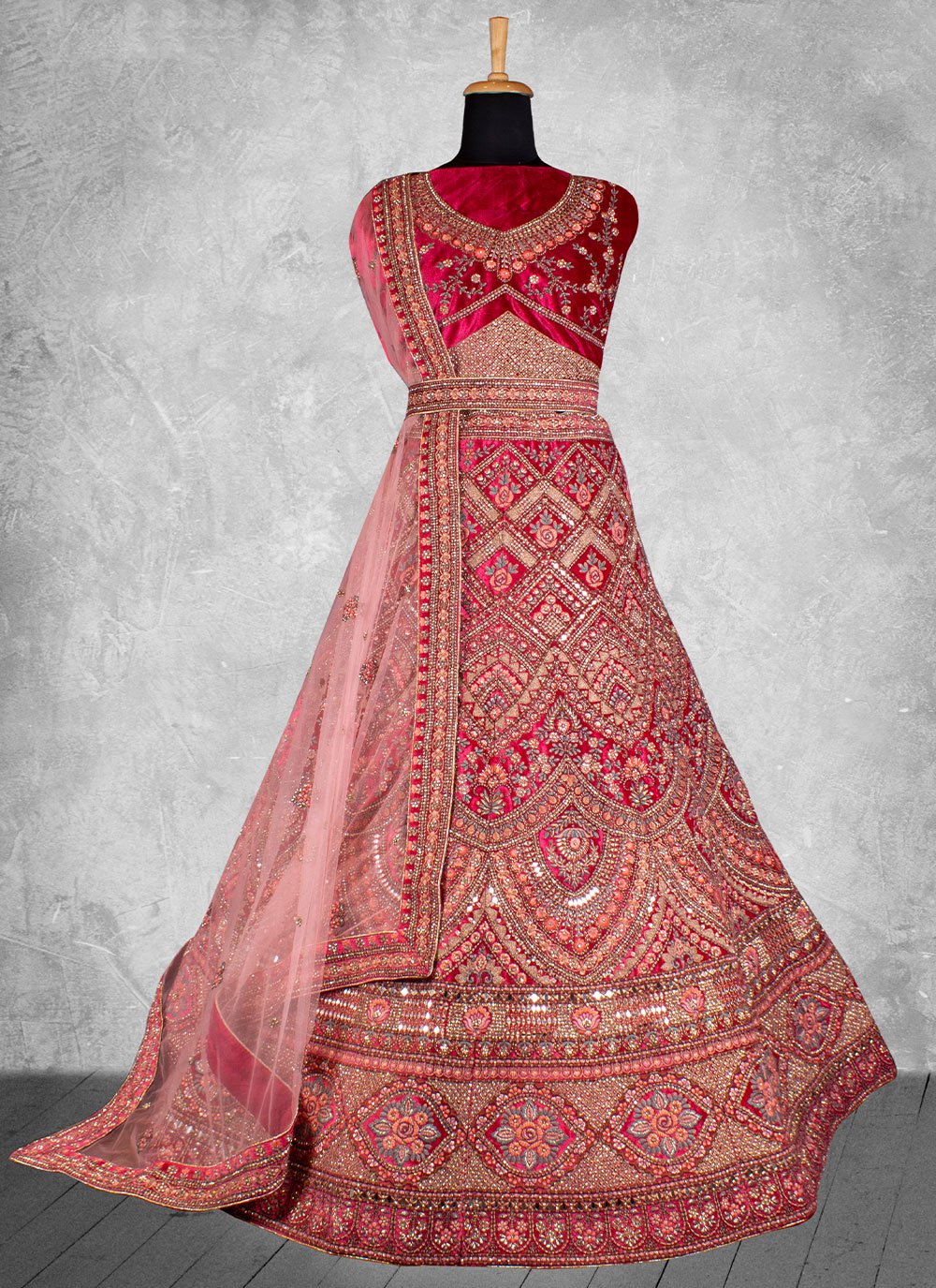 Lehenga Choli Velvet Rani Embroidered Lehenga Choli