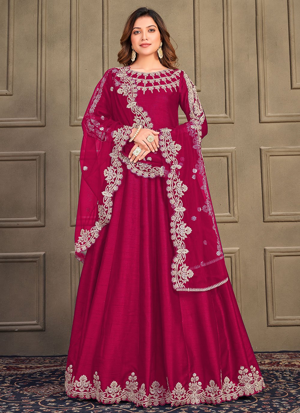 Salwar Suit Art Silk Rani Embroidered Salwar Kameez