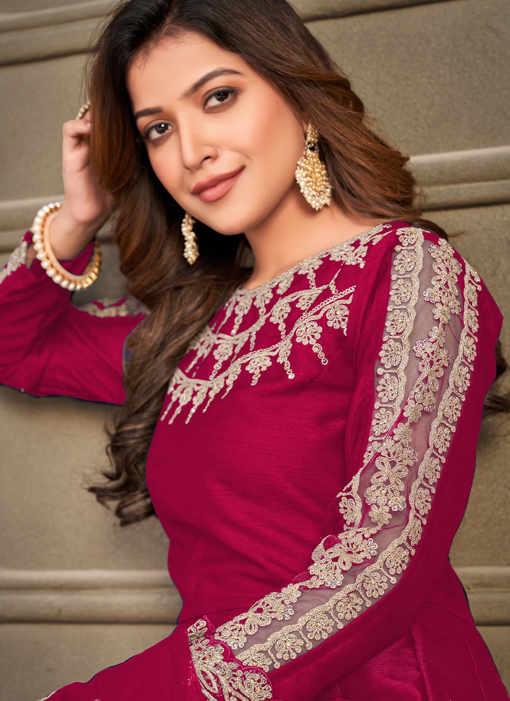 Salwar Suit Art Silk Rani Embroidered Salwar Kameez