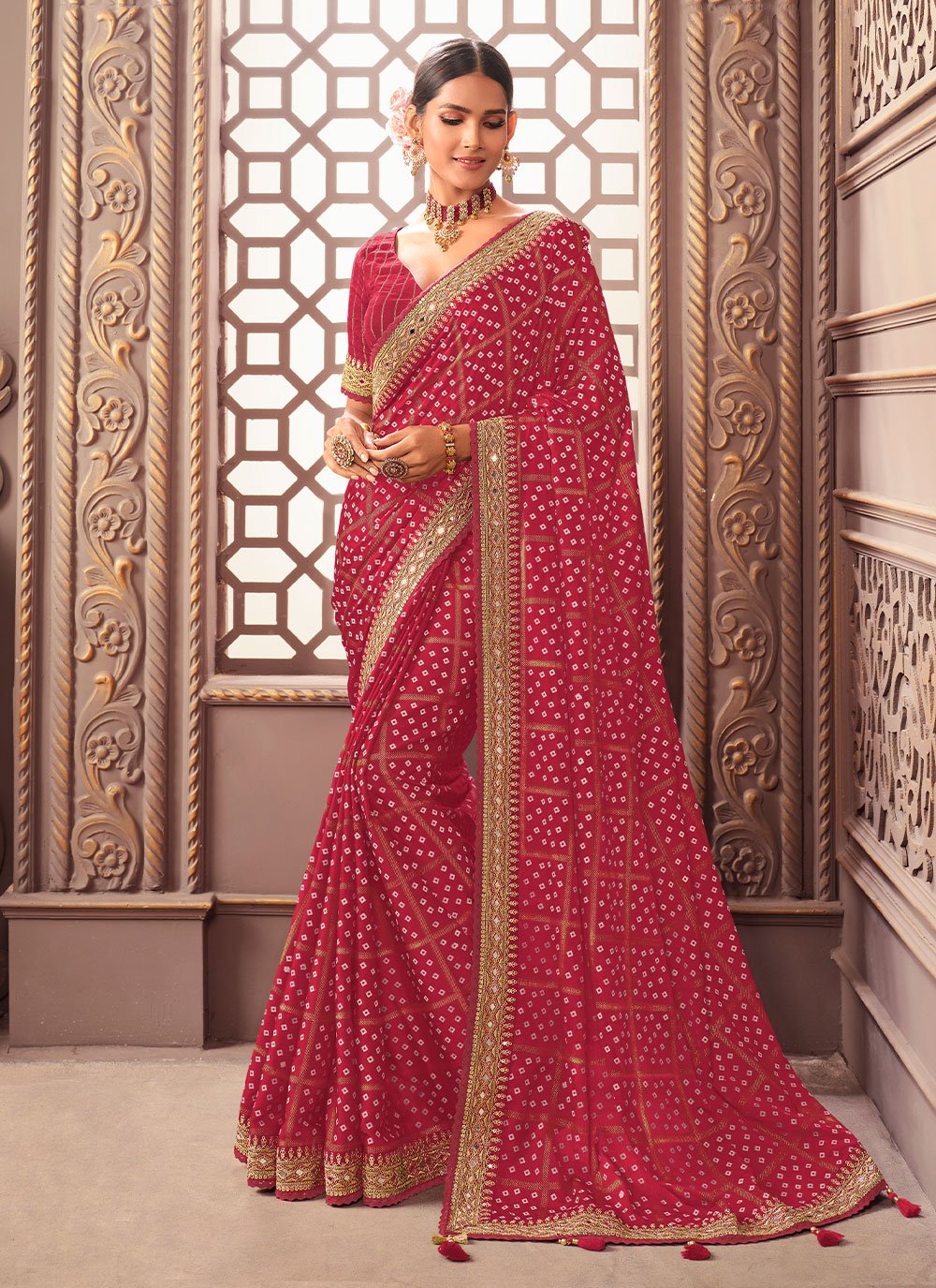 Classic Silk Rani Embroidered Saree