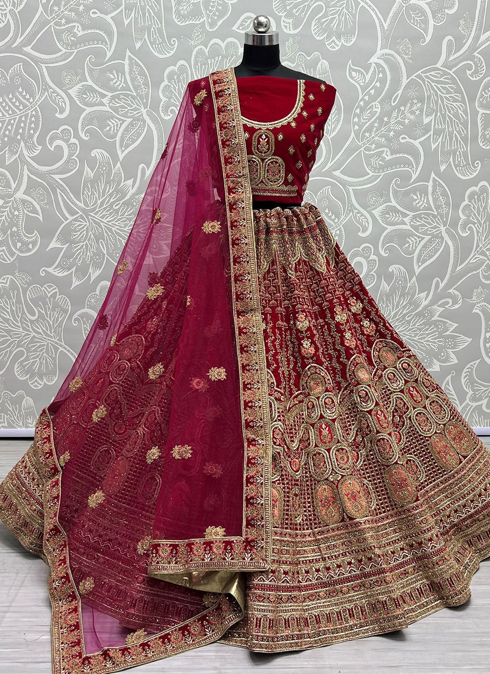 A Line Lehenga Velvet Rani Diamond Lehenga Choli