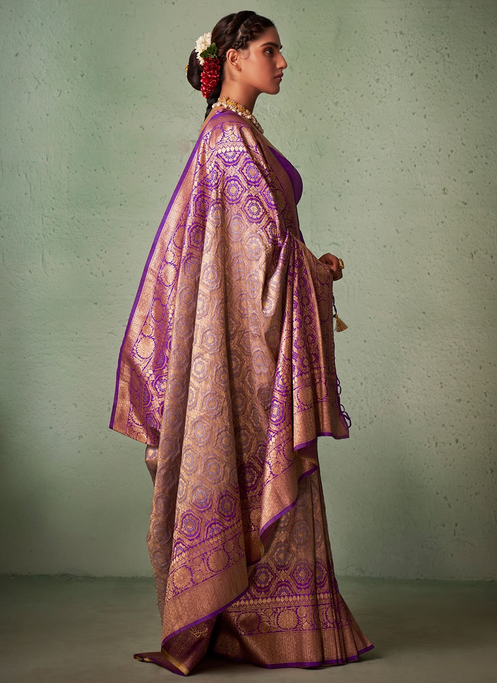 Bandhani Saree Raw Silk Purple Weaving Saree