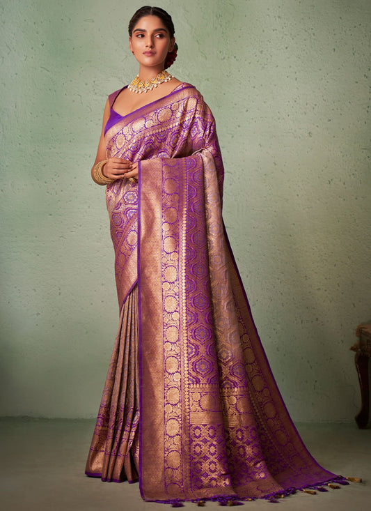 Bandhani Saree Raw Silk Purple Weaving Saree