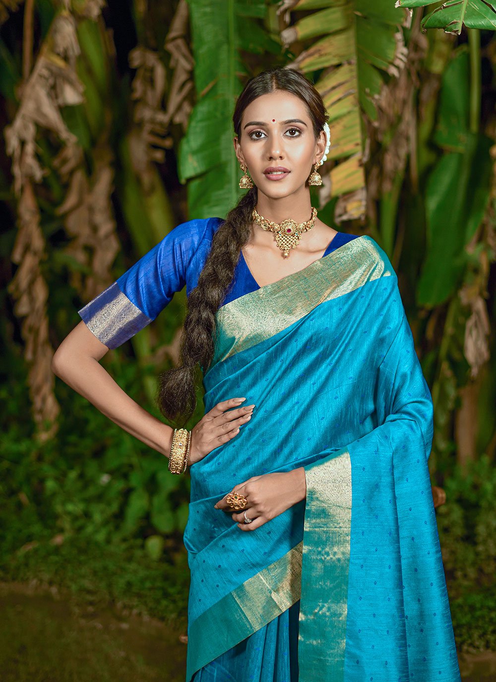 Classic Raw Silk Blue Woven Saree