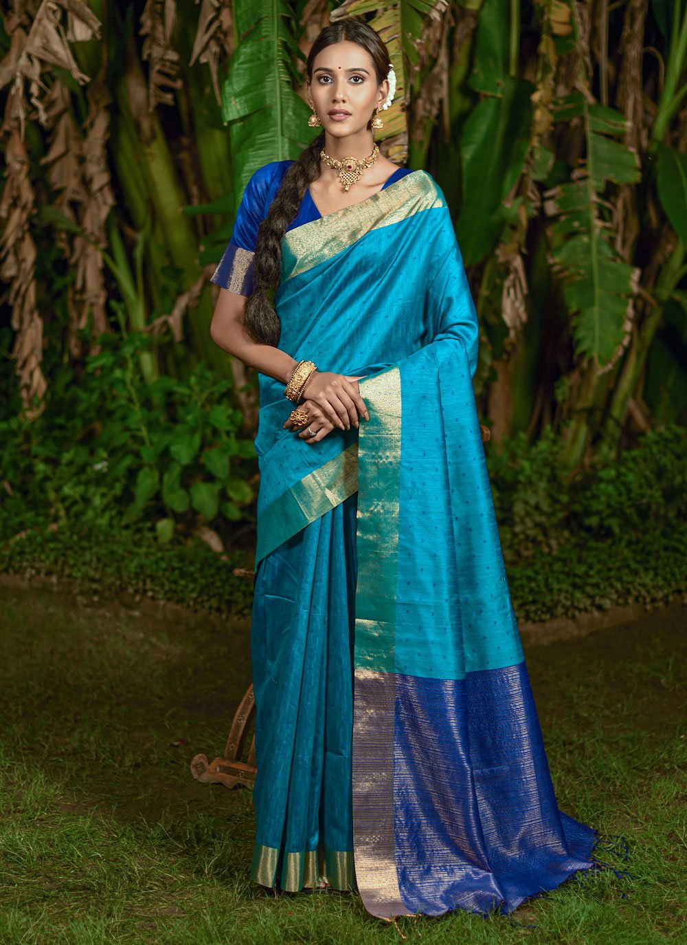 Classic Raw Silk Blue Woven Saree