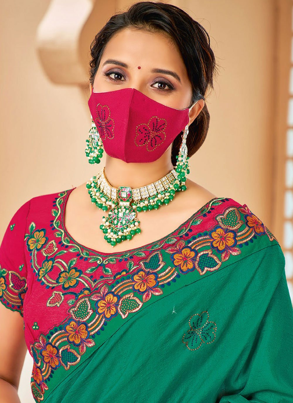 Contemporary Raw Silk Green Embroidered Saree