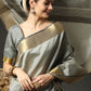 Classic Raw Silk Grey Patch Border Saree