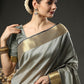 Classic Raw Silk Grey Patch Border Saree