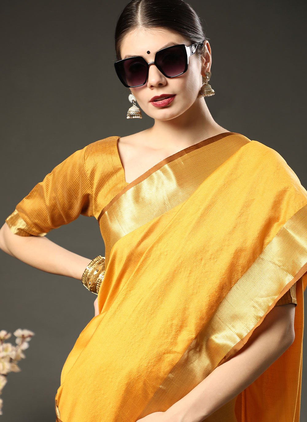 Classic Raw Silk Mustard Patch Border Saree