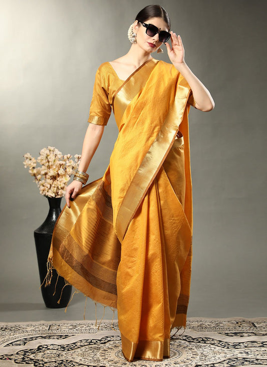 Classic Raw Silk Mustard Patch Border Saree